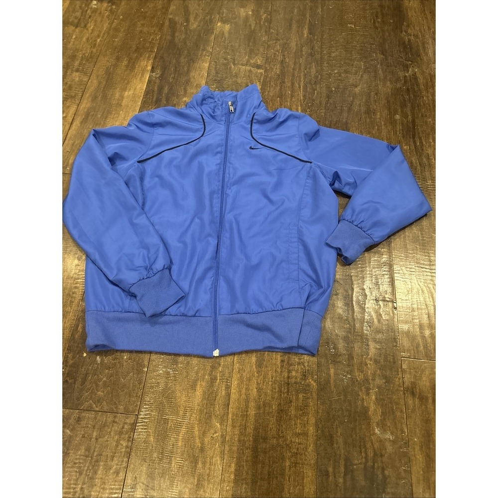 Vintage Nike The Athletic Dept Womens Blue Jacket XL Black Embroidered ~Swoosh